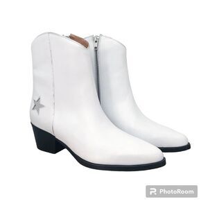 THURSDAY BOOT CO Country Star White Leather Ankle Boot‎ Heeled Western Size 10